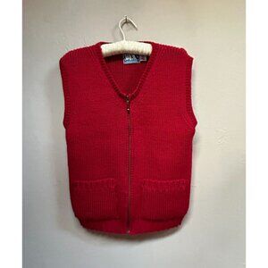 Cape Enrage Womens Size 36 Zip Front 100% Wool Knit Sweater Vest Red Lightweight